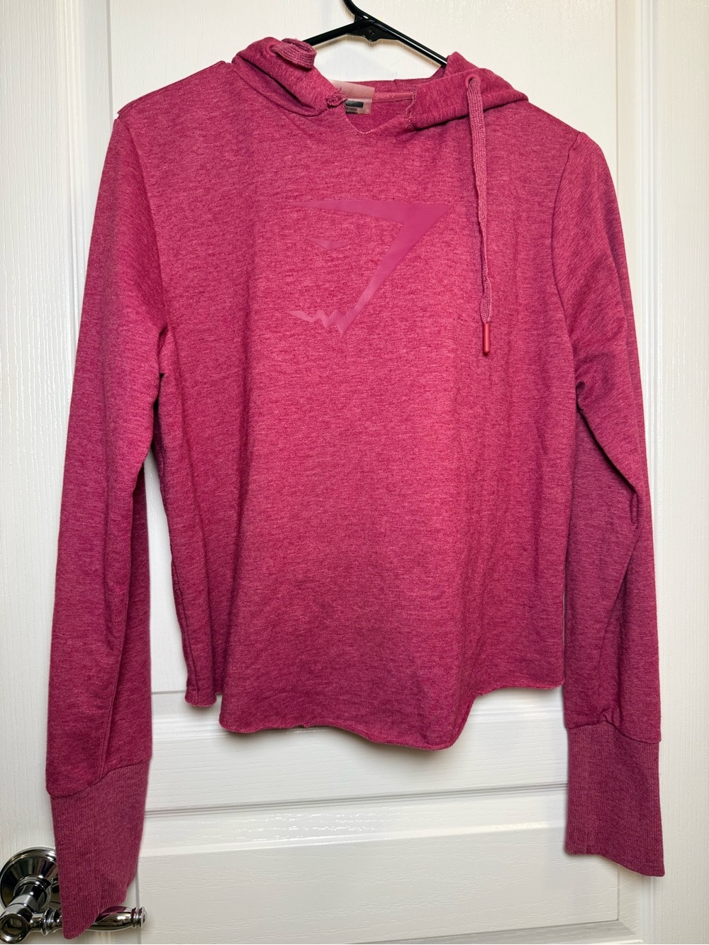Gymshark Pink Marl Raw Edge Logo Hoodie High Low Hem Womenβs medium